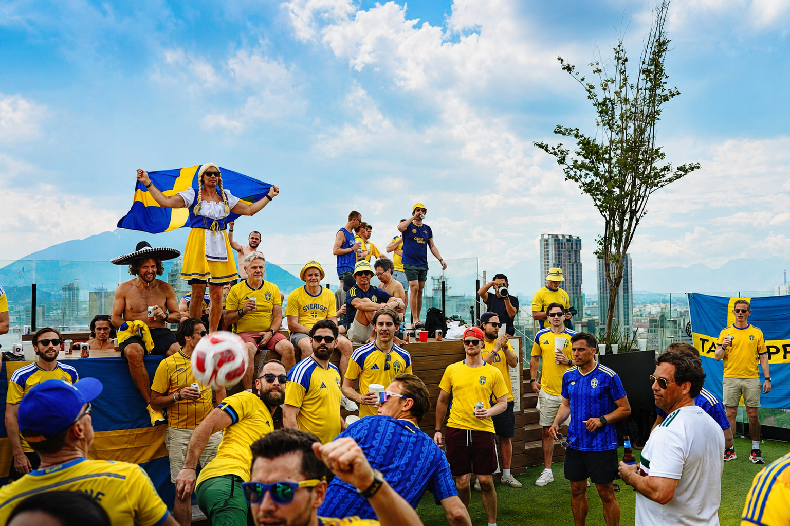 Rooftop party — Sweden's World Cup premiere, Monterrey